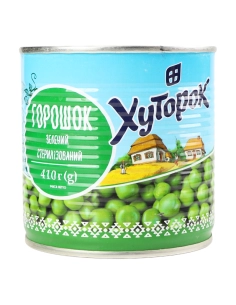110 _Горошок зелений ТМ ``Хуторок`` 420г (425мл) (12шт/ящ), ж/б (МDА)