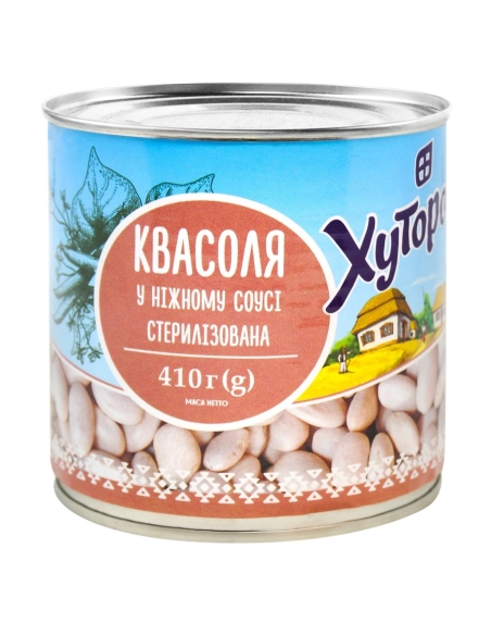 167_Квасоля в ніжному соусі ТМ "Хуторок" 410 г(425мл)(12шт/ящ),жб