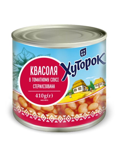 167_Квасоля в томатному соусі ТМ "Хуторок"410 г (425мл ) (12 шт/ящ),Ж/Б