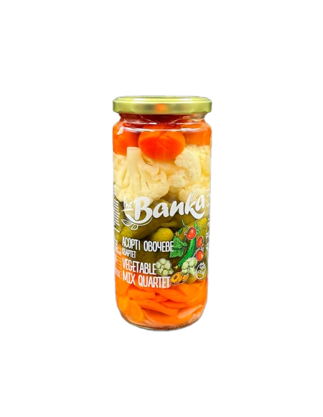 719  Асорті  овочеве ``VEGETABLE MIX QUARTET``пастеризоване ТМ ``the Banka`` 470г, скло