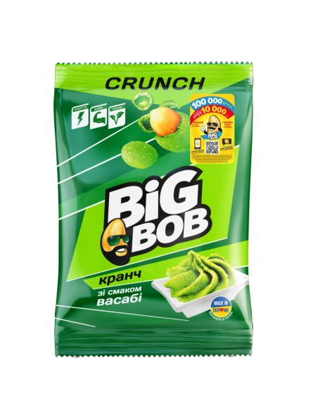 Арахіс смажений солоний в хрусткій оболонці зі смаком Васабі ТМ "BIG BOB"90г