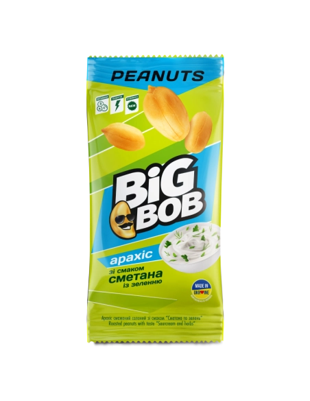 Арахіс смажений солоний зі смаком «Сметана із зеленню» ТМ «BIG BOB» 60 г